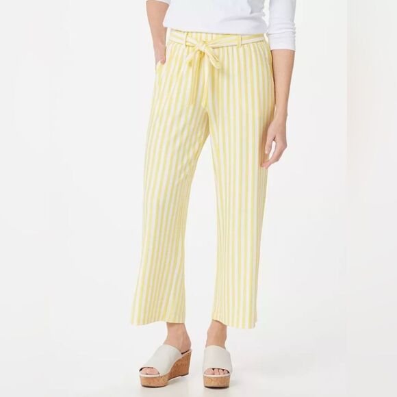 AnyBody Textured Knit Wide Leg Pants Daffodil Yellow/White Stripe Size Large - Picture 1 of 9